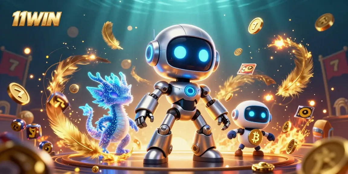 Experience the exciting world of 11WIN's casino games amid vibrant 3D characters and dynamic elements.