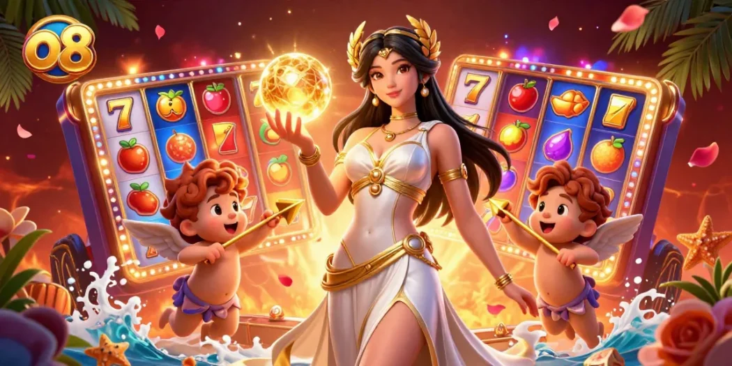 Engage in thrilling slot games at o8 with vibrant 3D casino elements and captivating characters.