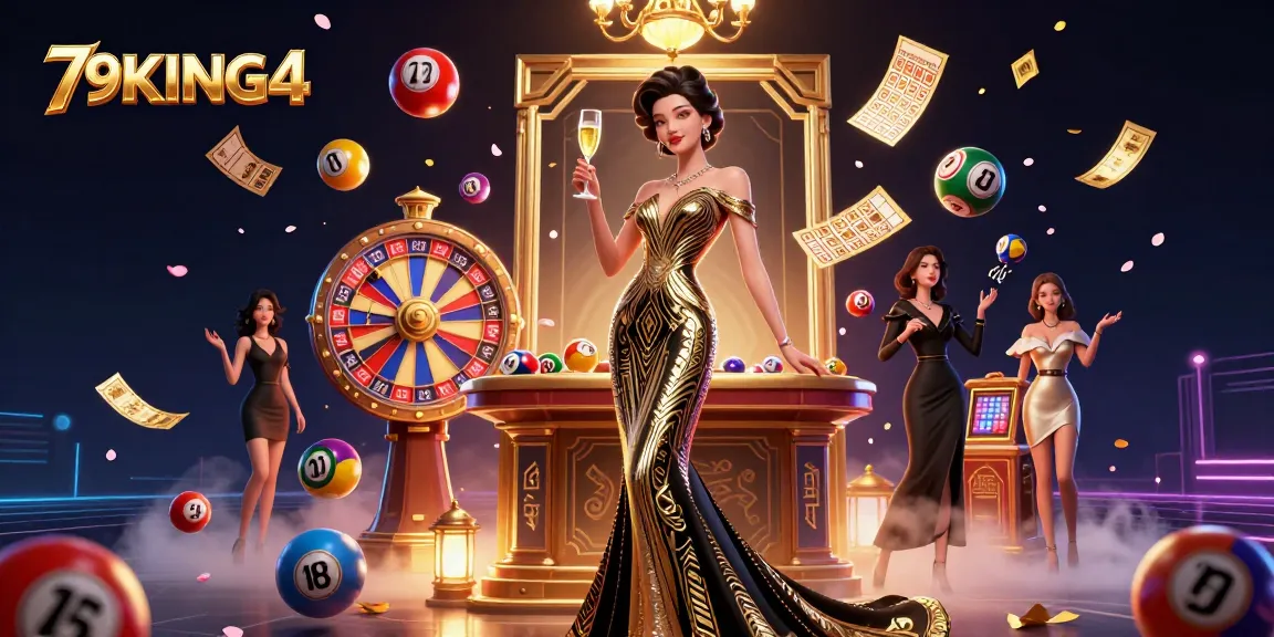 Experience the thrill of 79KING4 with vibrant lottery balls and luxurious casino elements.
