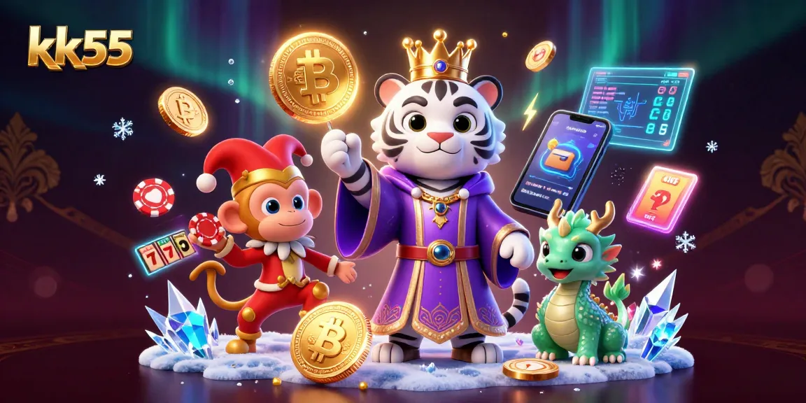 Engage in thrilling gameplay at kk55 with a vibrant scene of a cartoon tiger and monkey amidst casino elements.