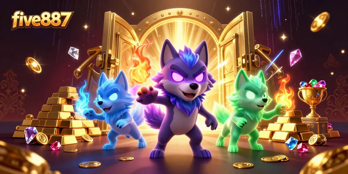 five887 showcases a 3D shadow wolf pack leader with spectral energy in a vibrant casino-themed scene.