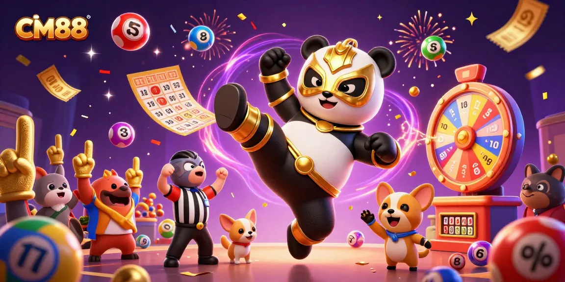 cm88 engages players with a thrilling 3D illustration of a panda wrestler and exciting gaming elements.