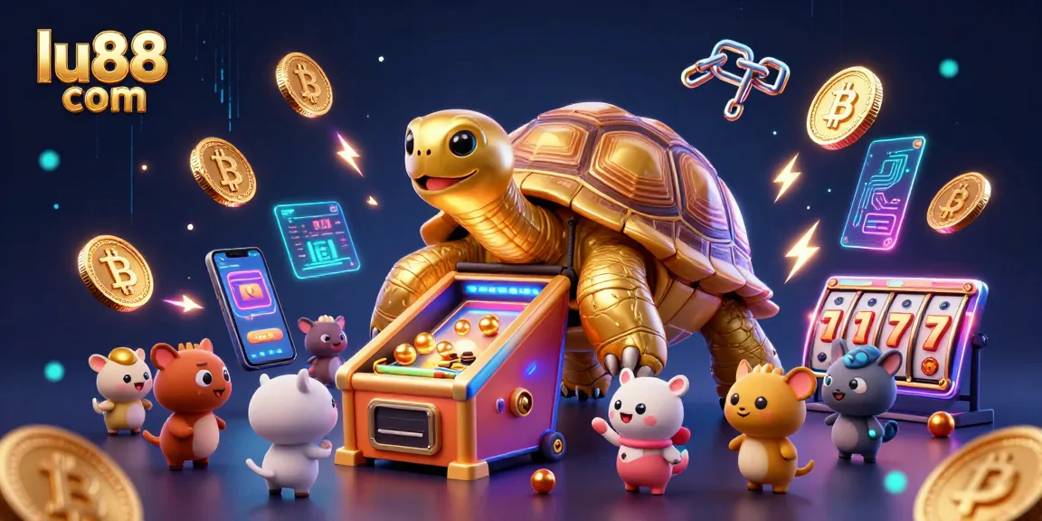 Experience thrilling gameplay at lu88 com with vibrant slot reels and crypto elements.
